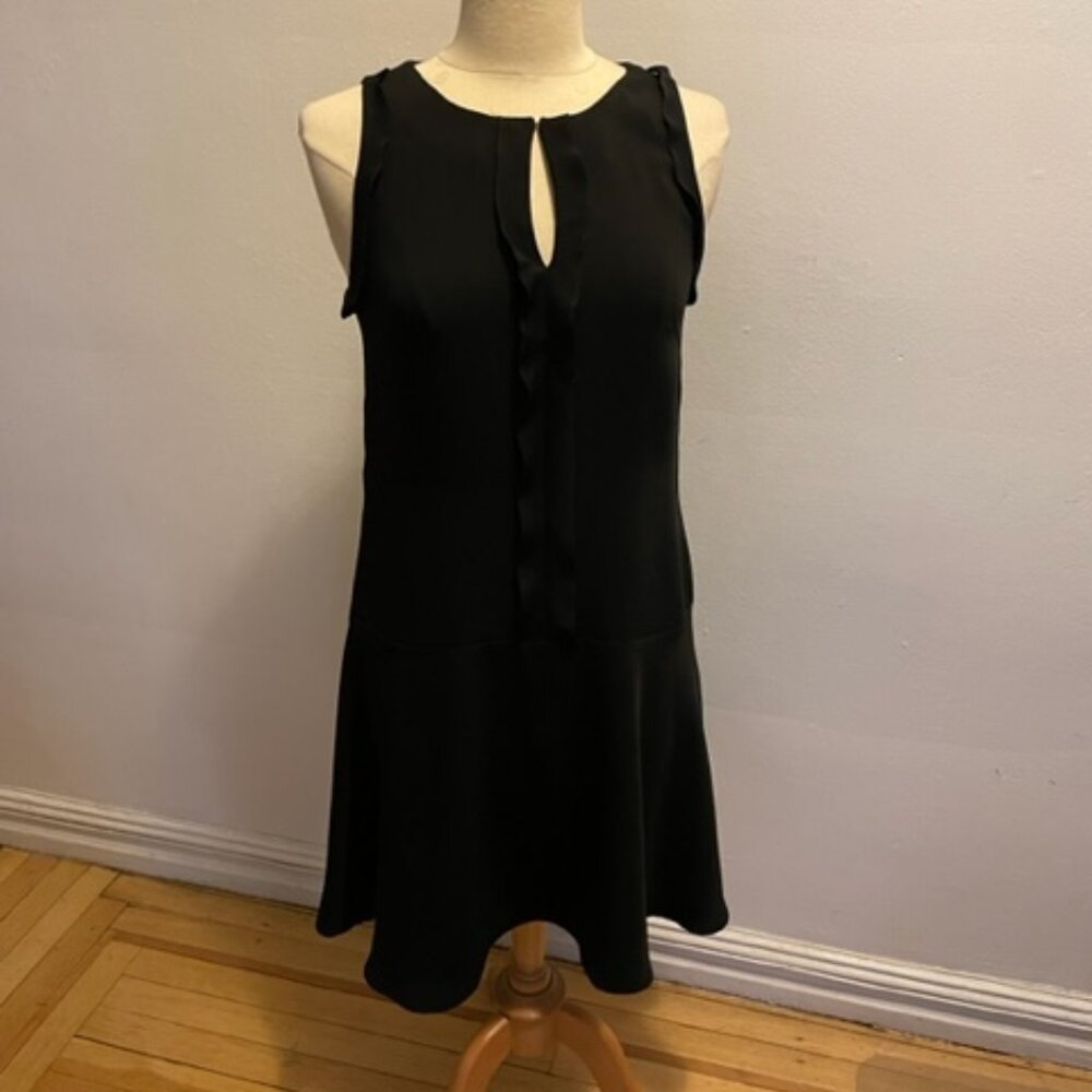 Veronika Maine sleeveless dress with bias cut trim in black matte crepe